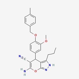 molecular formula C25H26N4O3 B10875033 6-Amino-4-{3-methoxy-4-[(4-methylbenzyl)oxy]phenyl}-3-propyl-1,4-dihydropyrano[2,3-c]pyrazole-5-carbonitrile 