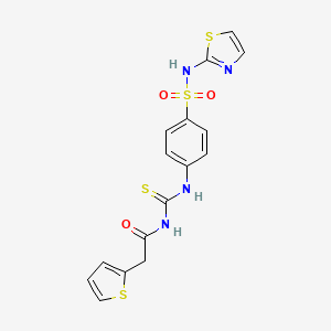 molecular formula C16H14N4O3S4 B10875119 N-{[4-(1,3-thiazol-2-ylsulfamoyl)phenyl]carbamothioyl}-2-(thiophen-2-yl)acetamide 