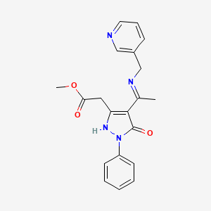 molecular formula C20H20N4O3 B10875139 methyl [(4Z)-5-oxo-1-phenyl-4-{1-[(pyridin-3-ylmethyl)amino]ethylidene}-4,5-dihydro-1H-pyrazol-3-yl]acetate 