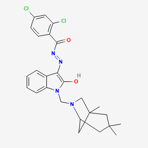 molecular formula C26H28Cl2N4O2 B10875178 2,4-dichloro-N'-{(3Z)-2-oxo-1-[(1,3,3-trimethyl-6-azabicyclo[3.2.1]oct-6-yl)methyl]-1,2-dihydro-3H-indol-3-ylidene}benzohydrazide 