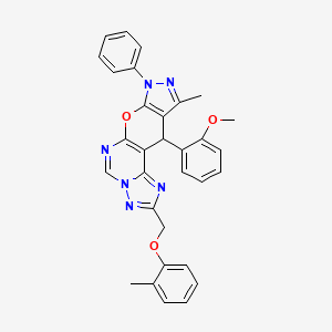 16-(2-methoxyphenyl)-14-methyl-4-[(2-methylphenoxy)methyl]-12-phenyl-10-oxa-3,5,6,8,12,13-hexazatetracyclo[7.7.0.02,6.011,15]hexadeca-1(9),2,4,7,11(15),13-hexaene