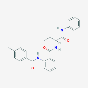 molecular formula C26H27N3O3 B10875272 N-[3-methyl-1-oxo-1-(phenylamino)butan-2-yl]-2-{[(4-methylphenyl)carbonyl]amino}benzamide 