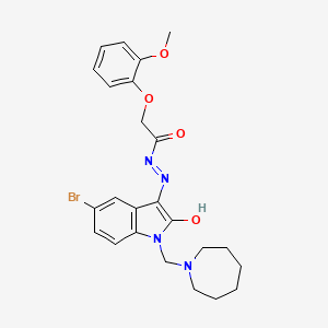 N'-[(3Z)-1-(azepan-1-ylmethyl)-5-bromo-2-oxo-1,2-dihydro-3H-indol-3-ylidene]-2-(2-methoxyphenoxy)acetohydrazide