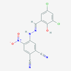 4-[(2E)-2-(3,5-dichloro-2-hydroxybenzylidene)hydrazinyl]-5-nitrobenzene-1,2-dicarbonitrile