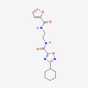 molecular formula C16H20N4O4 B10875575 3-cyclohexyl-N-{2-[(furan-2-ylcarbonyl)amino]ethyl}-1,2,4-oxadiazole-5-carboxamide 