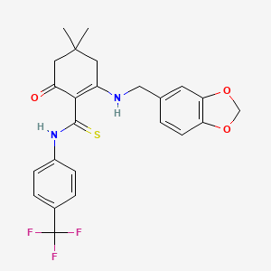 2-[(1,3-benzodioxol-5-ylmethyl)amino]-4,4-dimethyl-6-oxo-N-[4-(trifluoromethyl)phenyl]cyclohex-1-ene-1-carbothioamide