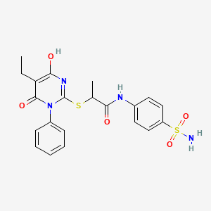 molecular formula C21H22N4O5S2 B10875729 2-[(5-ethyl-4-hydroxy-6-oxo-1-phenyl-1,6-dihydropyrimidin-2-yl)sulfanyl]-N-(4-sulfamoylphenyl)propanamide 