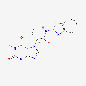 molecular formula C18H22N6O3S B10875730 2-(1,3-dimethyl-2,6-dioxo-1,2,3,6-tetrahydro-7H-purin-7-yl)-N-(4,5,6,7-tetrahydro-1,3-benzothiazol-2-yl)butanamide 