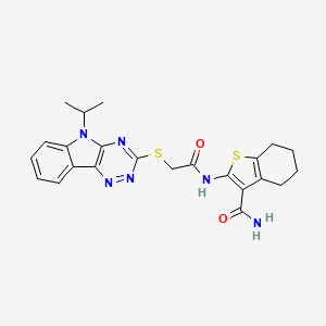 molecular formula C23H24N6O2S2 B10875731 2-[({[5-(propan-2-yl)-5H-[1,2,4]triazino[5,6-b]indol-3-yl]sulfanyl}acetyl)amino]-4,5,6,7-tetrahydro-1-benzothiophene-3-carboxamide 