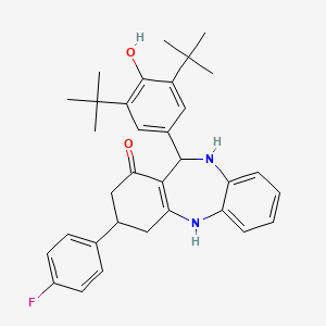 molecular formula C33H37FN2O2 B10875825 11-(3,5-di-tert-butyl-4-hydroxyphenyl)-3-(4-fluorophenyl)-2,3,4,5,10,11-hexahydro-1H-dibenzo[b,e][1,4]diazepin-1-one 