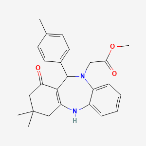 molecular formula C25H28N2O3 B10875826 methyl [3,3-dimethyl-11-(4-methylphenyl)-1-oxo-1,2,3,4,5,11-hexahydro-10H-dibenzo[b,e][1,4]diazepin-10-yl]acetate 