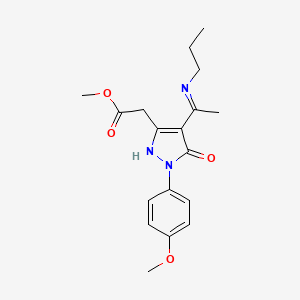 molecular formula C18H23N3O4 B10875881 methyl {(4Z)-1-(4-methoxyphenyl)-5-oxo-4-[1-(propylamino)ethylidene]-4,5-dihydro-1H-pyrazol-3-yl}acetate 