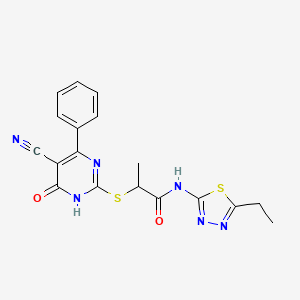 2-[(5-cyano-4-oxo-6-phenyl-1H-pyrimidin-2-yl)sulfanyl]-N-(5-ethyl-1,3,4-thiadiazol-2-yl)propanamide