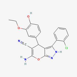 molecular formula C21H17ClN4O3 B10875993 6-Amino-3-(2-chlorophenyl)-4-(3-ethoxy-4-hydroxyphenyl)-1,4-dihydropyrano[2,3-C]pyrazol-5-YL cyanide 