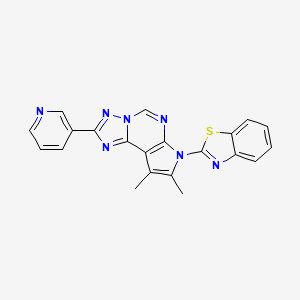 molecular formula C21H15N7S B10876062 2-[8,9-Dimethyl-2-(3-pyridyl)-7H-pyrrolo[3,2-E][1,2,4]triazolo[1,5-C]pyrimidin-7-YL]-1,3-benzothiazole 