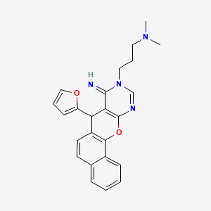 molecular formula C24H24N4O2 B10876090 {3-[5-(Furan-2-YL)-4-imino-5H-12-oxa-1,3-diazatetraphen-3-YL]propyl}dimethylamine 