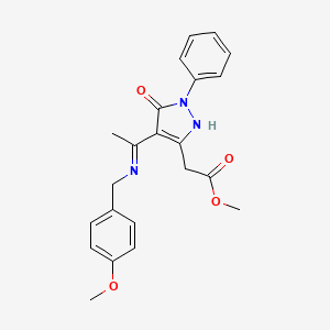 molecular formula C22H23N3O4 B10876135 methyl [(4Z)-4-{1-[(4-methoxybenzyl)amino]ethylidene}-5-oxo-1-phenyl-4,5-dihydro-1H-pyrazol-3-yl]acetate 