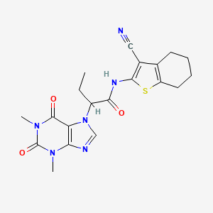 molecular formula C20H22N6O3S B10876204 N-(3-cyano-4,5,6,7-tetrahydro-1-benzothiophen-2-yl)-2-(1,3-dimethyl-2,6-dioxo-1,2,3,6-tetrahydro-7H-purin-7-yl)butanamide 