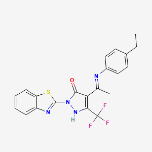 2-(1,3-benzothiazol-2-yl)-4-[(1E)-N-(4-ethylphenyl)ethanimidoyl]-5-(trifluoromethyl)-1,2-dihydro-3H-pyrazol-3-one