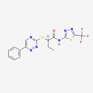 molecular formula C16H13F3N6OS2 B10876437 2-[(6-phenyl-1,2,4-triazin-3-yl)sulfanyl]-N-[5-(trifluoromethyl)-1,3,4-thiadiazol-2-yl]butanamide 