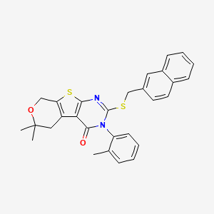 12,12-dimethyl-4-(2-methylphenyl)-5-(naphthalen-2-ylmethylsulfanyl)-11-oxa-8-thia-4,6-diazatricyclo[7.4.0.02,7]trideca-1(9),2(7),5-trien-3-one