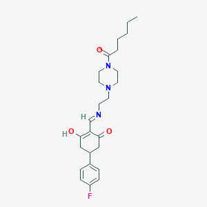 molecular formula C25H34FN3O3 B10876524 5-(4-Fluorophenyl)-2-({[2-(4-hexanoylpiperazin-1-yl)ethyl]amino}methylidene)cyclohexane-1,3-dione 