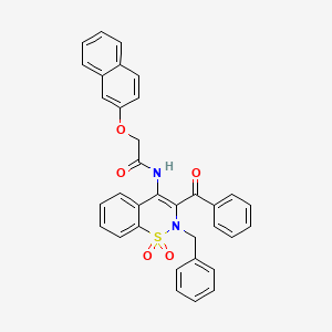 molecular formula C34H26N2O5S B10876555 N-[2-benzyl-1,1-dioxido-3-(phenylcarbonyl)-2H-1,2-benzothiazin-4-yl]-2-(naphthalen-2-yloxy)acetamide 