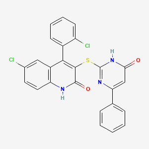 6-chloro-4-(2-chlorophenyl)-3-[(4-hydroxy-6-phenylpyrimidin-2-yl)sulfanyl]quinolin-2(1H)-one