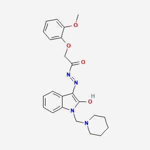 molecular formula C23H26N4O4 B10876934 2-(2-methoxyphenoxy)-N'-[(3Z)-2-oxo-1-(piperidin-1-ylmethyl)-1,2-dihydro-3H-indol-3-ylidene]acetohydrazide 