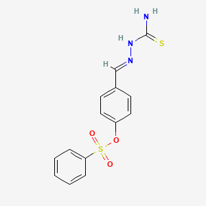 molecular formula C14H13N3O3S2 B10876960 4-[(E)-(2-carbamothioylhydrazinylidene)methyl]phenyl benzenesulfonate 