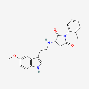 molecular formula C22H23N3O3 B10877112 3-{[2-(5-methoxy-1H-indol-3-yl)ethyl]amino}-1-(2-methylphenyl)pyrrolidine-2,5-dione 