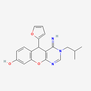 molecular formula C19H19N3O3 B10877196 5-(furan-2-yl)-4-imino-3-(2-methylpropyl)-3,5-dihydro-4H-chromeno[2,3-d]pyrimidin-8-ol 