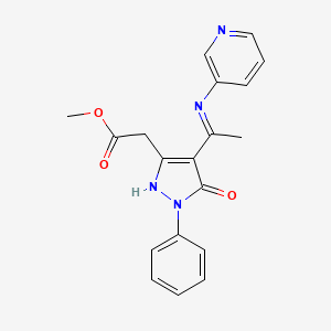 molecular formula C19H18N4O3 B10877263 methyl {(4Z)-5-oxo-1-phenyl-4-[1-(pyridin-3-ylamino)ethylidene]-4,5-dihydro-1H-pyrazol-3-yl}acetate 