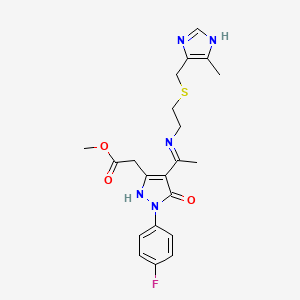 molecular formula C21H24FN5O3S B10877270 methyl [(4Z)-1-(4-fluorophenyl)-4-{1-[(2-{[(5-methyl-1H-imidazol-4-yl)methyl]sulfanyl}ethyl)amino]ethylidene}-5-oxo-4,5-dihydro-1H-pyrazol-3-yl]acetate 