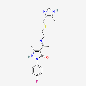 molecular formula C19H22FN5OS B10877278 (4Z)-2-(4-fluorophenyl)-5-methyl-4-{1-[(2-{[(5-methyl-1H-imidazol-4-yl)methyl]sulfanyl}ethyl)amino]ethylidene}-2,4-dihydro-3H-pyrazol-3-one 