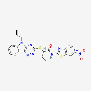 molecular formula C23H19N7O3S2 B10877290 N-(6-nitro-1,3-benzothiazol-2-yl)-2-{[5-(prop-2-en-1-yl)-5H-[1,2,4]triazino[5,6-b]indol-3-yl]sulfanyl}butanamide 