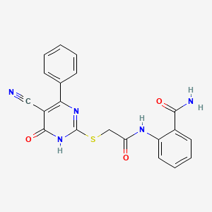 molecular formula C20H15N5O3S B10877387 2-({[(5-Cyano-6-oxo-4-phenyl-1,6-dihydropyrimidin-2-yl)sulfanyl]acetyl}amino)benzamide 