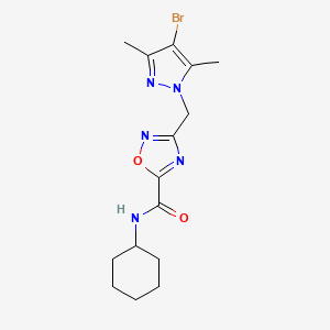 molecular formula C15H20BrN5O2 B10877409 3-[(4-bromo-3,5-dimethyl-1H-pyrazol-1-yl)methyl]-N-cyclohexyl-1,2,4-oxadiazole-5-carboxamide 