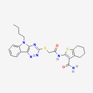 molecular formula C24H26N6O2S2 B10877560 2-({[(5-butyl-5H-[1,2,4]triazino[5,6-b]indol-3-yl)sulfanyl]acetyl}amino)-4,5,6,7-tetrahydro-1-benzothiophene-3-carboxamide 