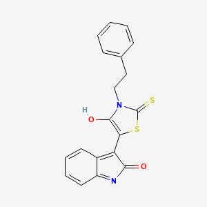 molecular formula C19H14N2O2S2 B10877864 (3Z)-3-[4-oxo-3-(2-phenylethyl)-2-thioxo-1,3-thiazolidin-5-ylidene]-1,3-dihydro-2H-indol-2-one 