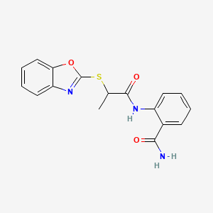 molecular formula C17H15N3O3S B10877889 2-{[2-(1,3-Benzoxazol-2-ylsulfanyl)propanoyl]amino}benzamide 