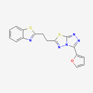 molecular formula C16H11N5OS2 B10877928 2-{2-[3-(Furan-2-yl)[1,2,4]triazolo[3,4-b][1,3,4]thiadiazol-6-yl]ethyl}-1,3-benzothiazole 