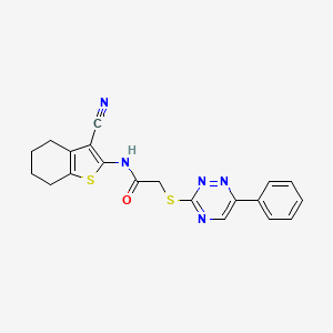 molecular formula C20H17N5OS2 B10877953 N-(3-cyano-4,5,6,7-tetrahydro-1-benzothiophen-2-yl)-2-[(6-phenyl-1,2,4-triazin-3-yl)sulfanyl]acetamide 