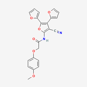 molecular formula C22H16N2O6 B10878099 N-[3-cyano-4,5-bis(furan-2-yl)furan-2-yl]-2-(4-methoxyphenoxy)acetamide 