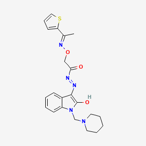 N'-[(3Z)-2-oxo-1-(piperidin-1-ylmethyl)-1,2-dihydro-3H-indol-3-ylidene]-2-({[(1E)-1-(thiophen-2-yl)ethylidene]amino}oxy)acetohydrazide