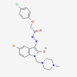 molecular formula C22H23BrClN5O3 B10878122 N'-{(3Z)-5-bromo-1-[(4-methylpiperazin-1-yl)methyl]-2-oxo-1,2-dihydro-3H-indol-3-ylidene}-2-(4-chlorophenoxy)acetohydrazide 