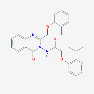 molecular formula C28H29N3O4 B10878230 N-{2-[(2-methylphenoxy)methyl]-4-oxoquinazolin-3(4H)-yl}-2-[5-methyl-2-(propan-2-yl)phenoxy]acetamide 