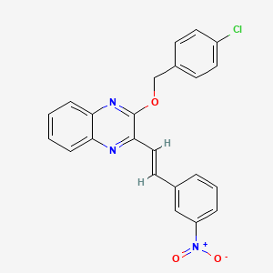 molecular formula C23H16ClN3O3 B10878298 2-[(4-chlorobenzyl)oxy]-3-[(E)-2-(3-nitrophenyl)ethenyl]quinoxaline 