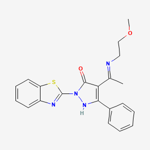 molecular formula C21H20N4O2S B10878368 (4Z)-2-(1,3-benzothiazol-2-yl)-4-{1-[(2-methoxyethyl)amino]ethylidene}-5-phenyl-2,4-dihydro-3H-pyrazol-3-one 