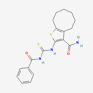 molecular formula C19H21N3O2S2 B10878480 2-{[(Phenylcarbonyl)carbamothioyl]amino}-4,5,6,7,8,9-hexahydrocycloocta[b]thiophene-3-carboxamide 